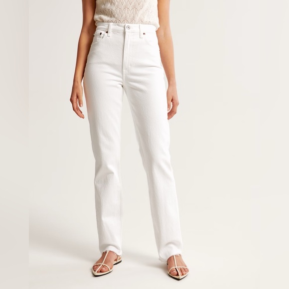 Abercrombie The Slim Straight Ultra High Rise White Denim - Picture 6 of 6